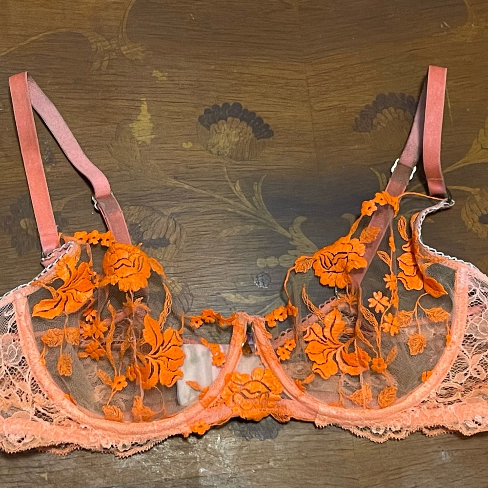 Preloved Honey Birdette Vibrant Floral Lace Bra in Orange